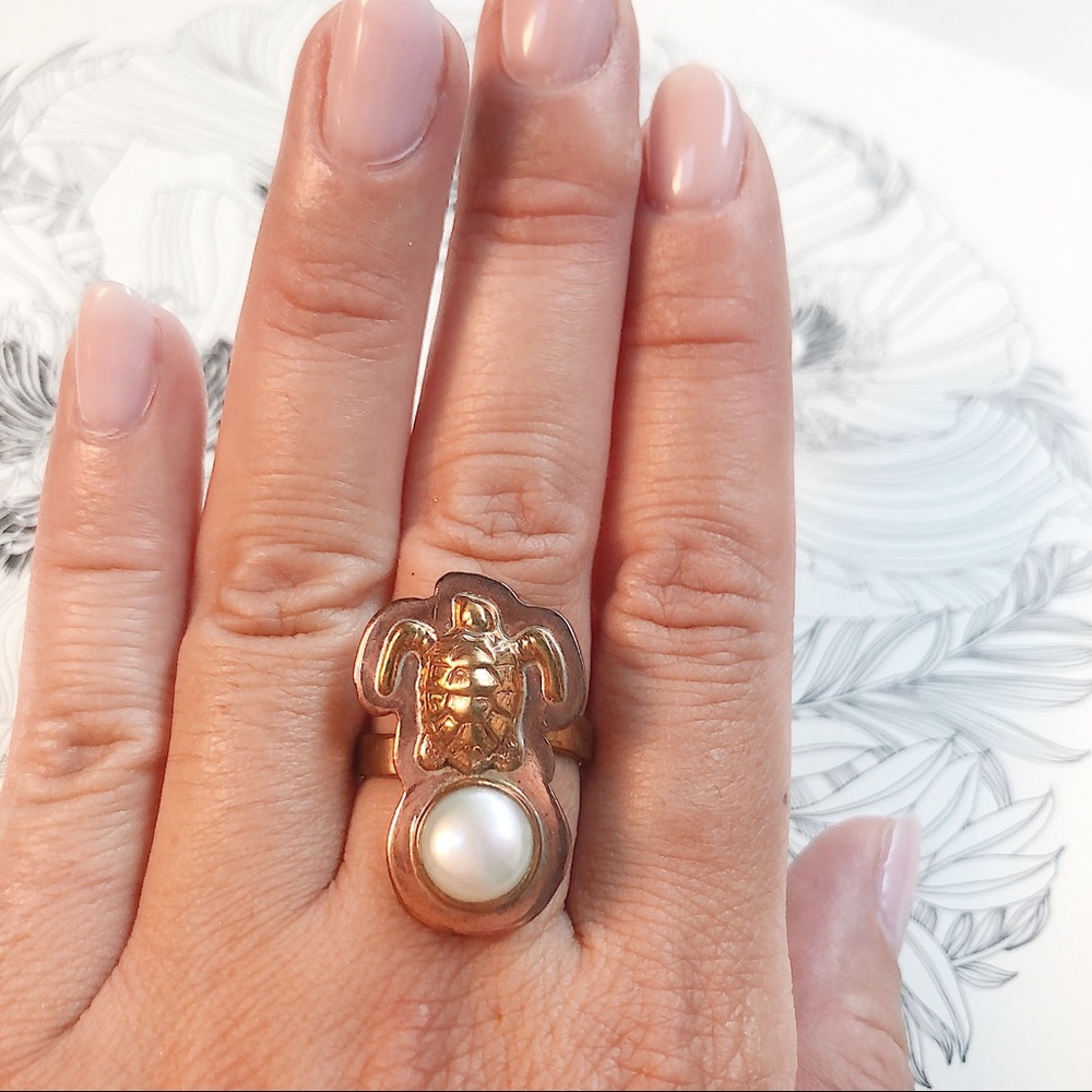 Copper Turtle with Pearl Ring